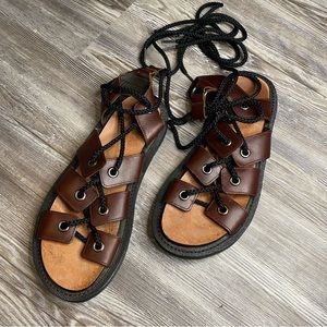 Brown Leather Doc Martin Lace Up Gladiator Sandals US8